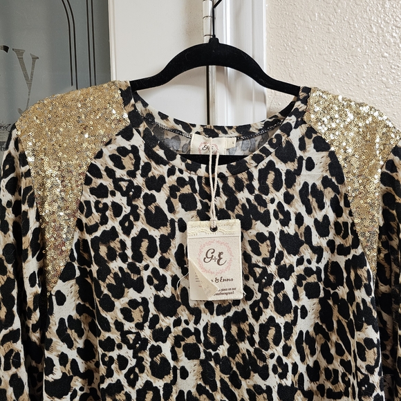 Animal Print Blouse with Gold Sequin Shoulders - Picture 4 of 4